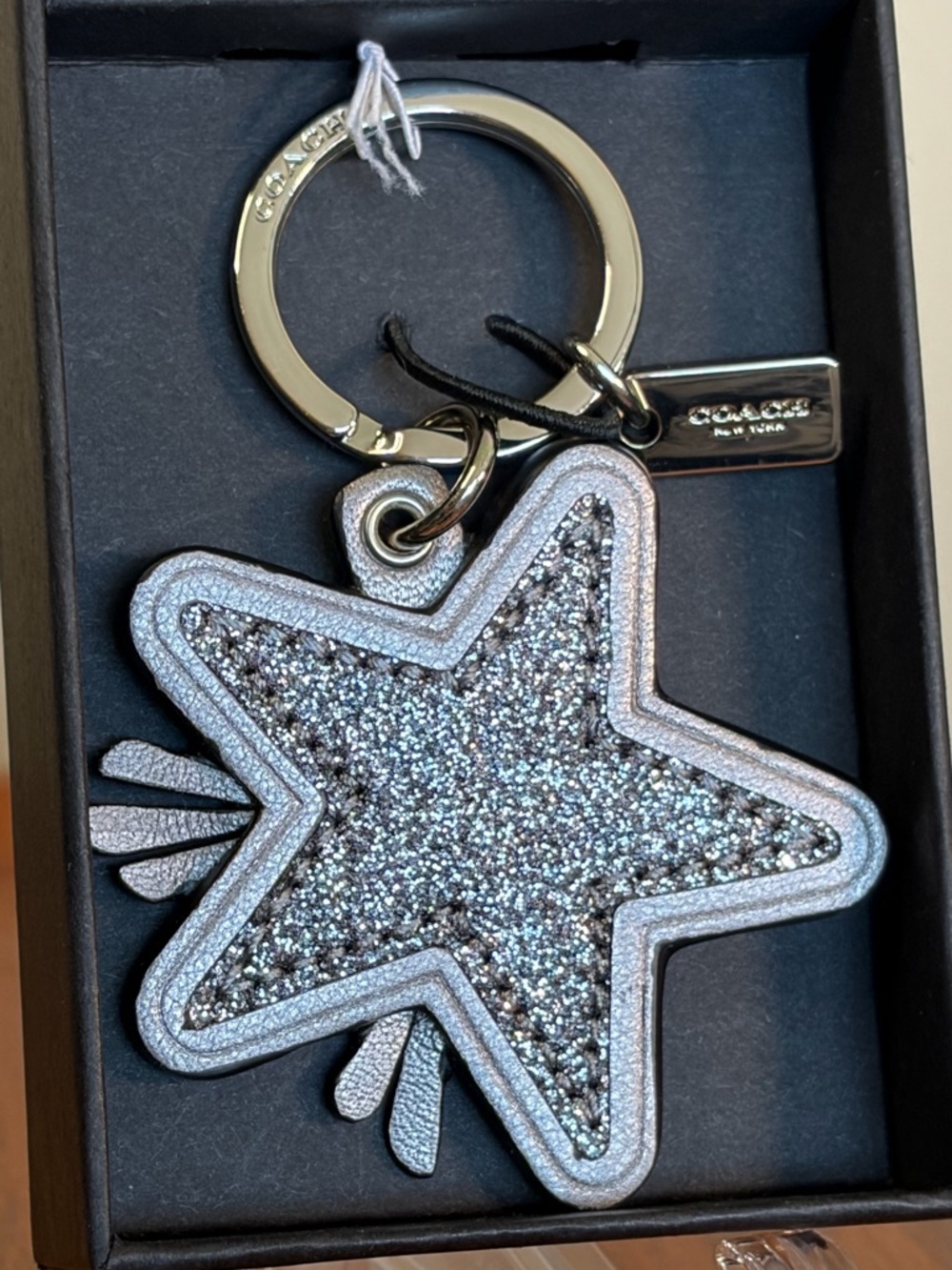 Coach Star Canyon Glitter Silver and Gunmetal Key Fob NIB F64350 - Picture 11 of 13